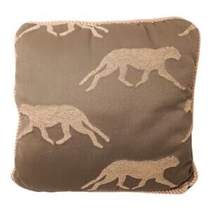 Portofino Down Feather Throw Pillow 15" Brown Khaki TIger Exotic Satin Rope Trim